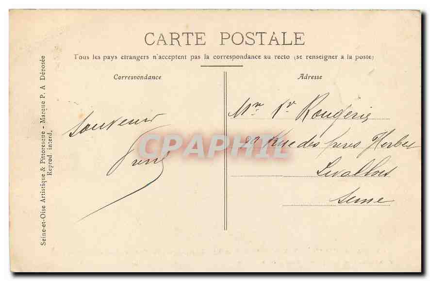 Ste-Geneviève-des-Bois (S.-et-O.) — Un coin de la pièce d'eau du Château du Parc Pierre — P. A. Coll. Paul Allorge, Montlhéry — Série C L 16 — Rückseite