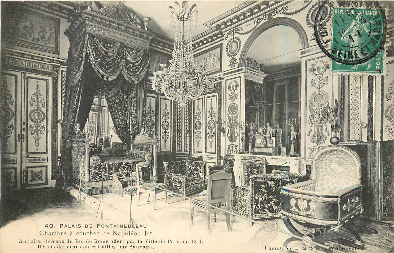 Palais de Fontainebleau — Chambre à coucher de Napoléon Ier — Phototypie L. Menne, Fontainebleau
