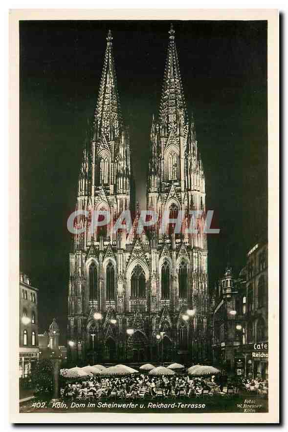 CPA Koln Dom im Scheinwerter Reichard Terrasse 
