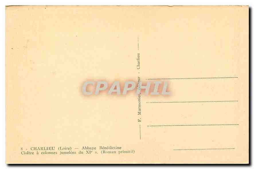 CPA Charlieu Loire Abbaye Benedictine Cloitre a colonnes jumelees Roman primitif  — Rückseite