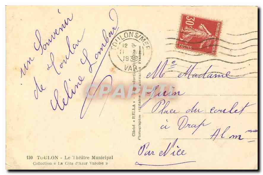 CPA Toulon Le Theatre Municipal  — Verso