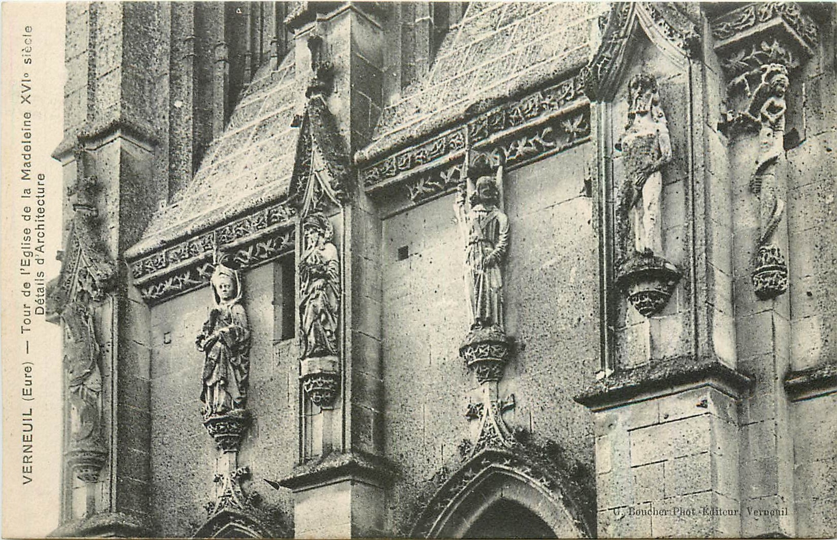 Verneuil (Eure) — Tour de l'Église de la Madeleine, Détails d'Architecture — Éditeur Bouchet, Vernouil