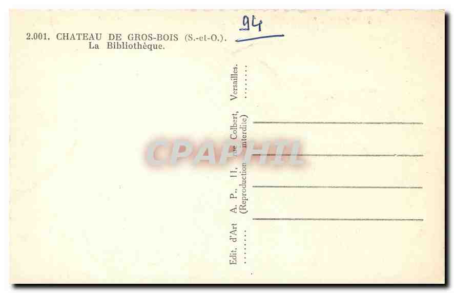 CPM Chateau de Gros Bois S et O La Bibliotheque  — Rückseite