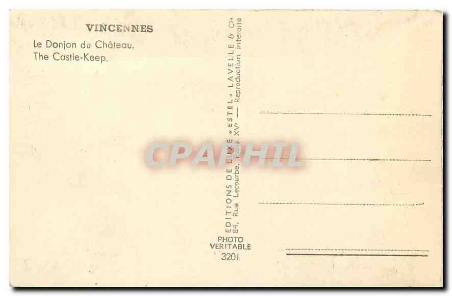 CPA Vincennes Le Donjon du Chateau  — Rückseite