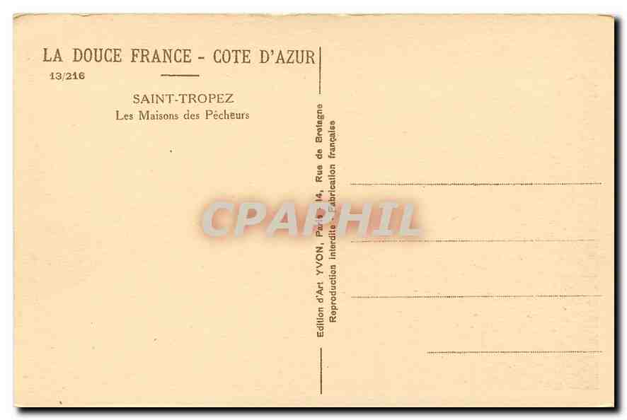 CPA Cote d'Azur Saint Tropez Les Maisons des Pecheurs  — Rückseite