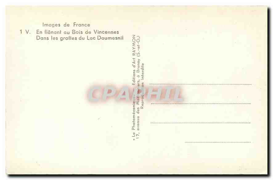 CPA Images de France En Flanant au Bois de Vincennes Dans les grottes du Lac Daumesnil  — Verso