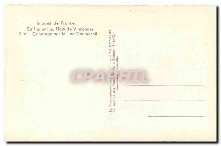 CPA Images de France En Flanant au Bois de Vincennes Canotage sur le Lac Daumesnil  — Rückseite