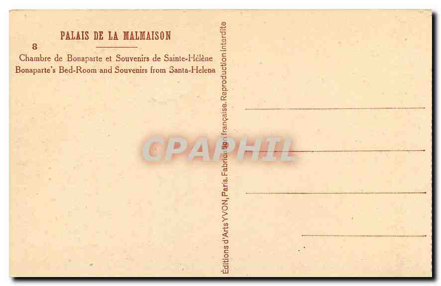 CPA Palais de la Mlmaison Chambre de Bonaparte et Souvenirs de Sainte Helene  — Rückseite