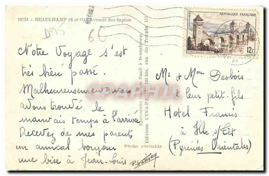 CPA Beauchamp S et O Avenue des Sapins  — Rückseite