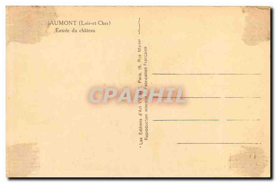 CPA Chaumont Loir et Cher Entree de chateau  — Rückseite