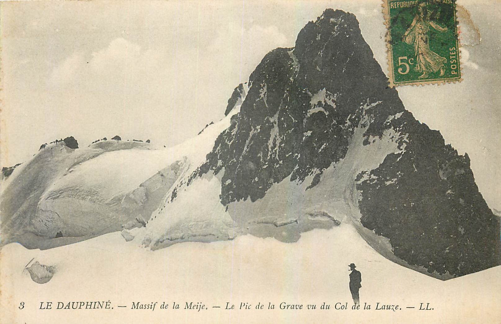 Le Dauphiné — Massif de la Meije — Le Pic de la Grave vu du Col de la Lauze — LL.