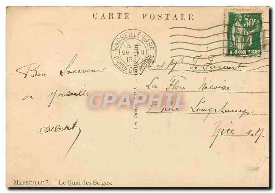 CPA Marseille Le Quai des Belges  — Verso
