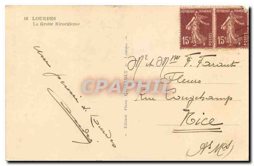 CPA Lourdes La Grotte Miraculeuse  — Verso