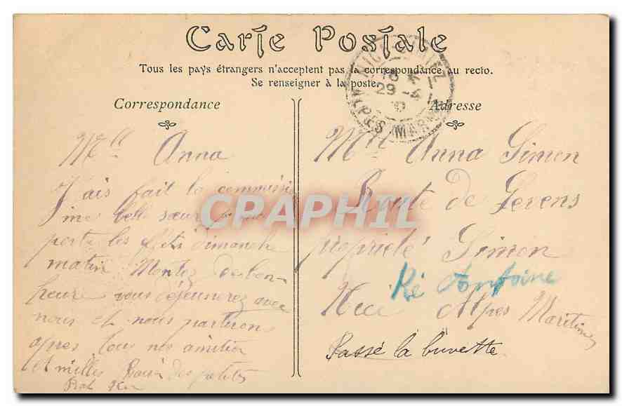 CPA Nice Vue generale prise du Mont  — Rückseite