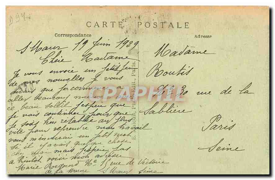 CPA Les Bords de la Marne et les Coteaux  — Rückseite