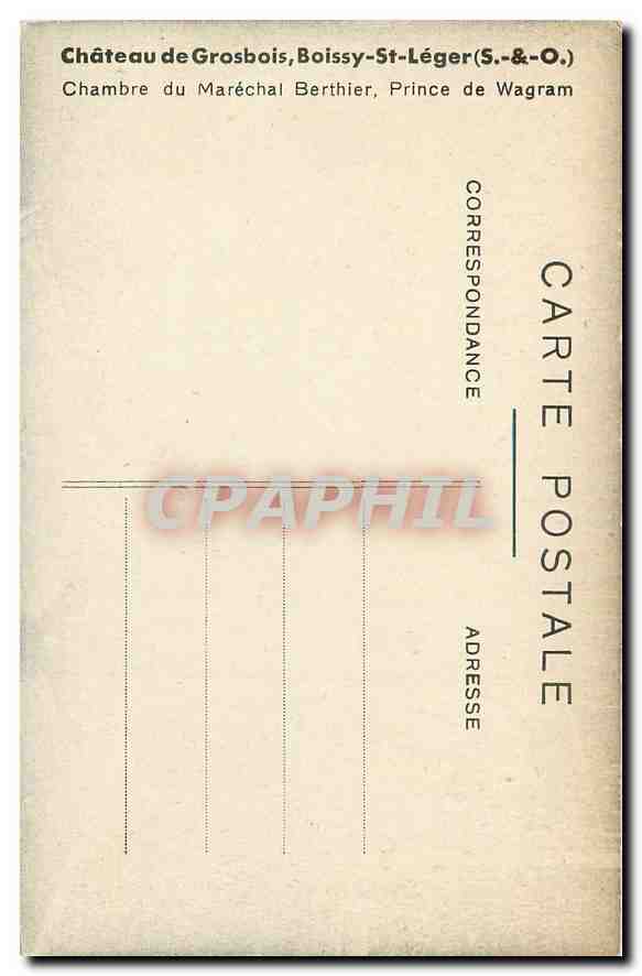 CPA Chateau Grosbois Boissy St Leger S et O Chambre du Marechal Berthier Prince de Wagram  — Back