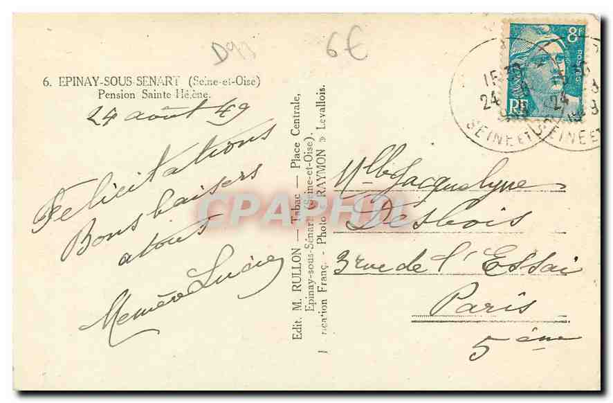 CPM Epinay sous Senart Seine et Oise Pension Sainte Helene  — Back