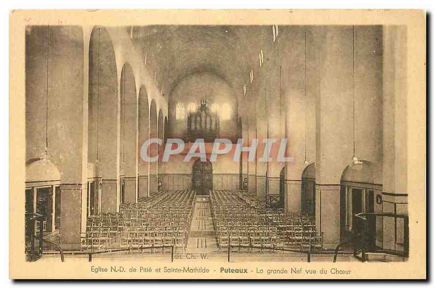 CPA Eglise N D de Pitie et Sainte Mathilde Puteaux La grande Nef vu du chœur Orgue