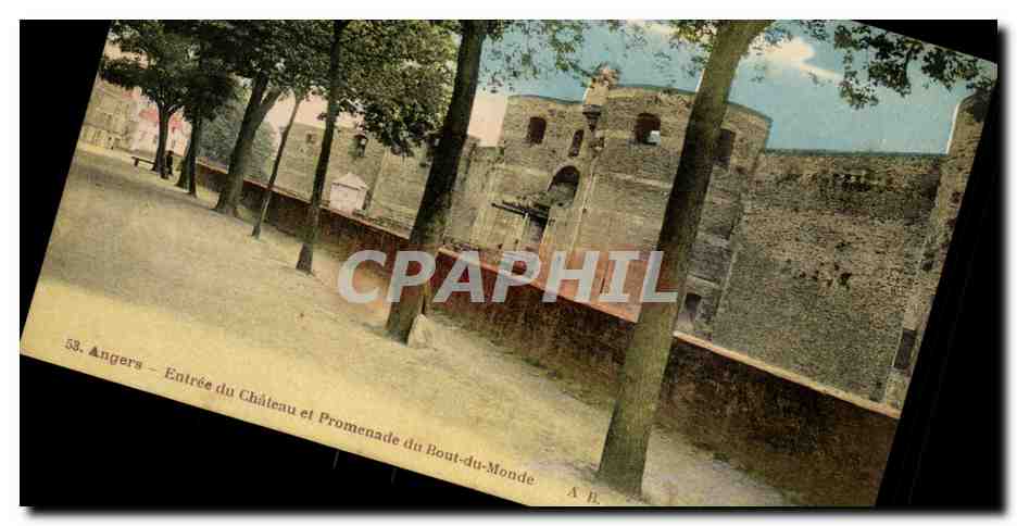 Angers CPA entree du chateau et promenade du Bout du monde
