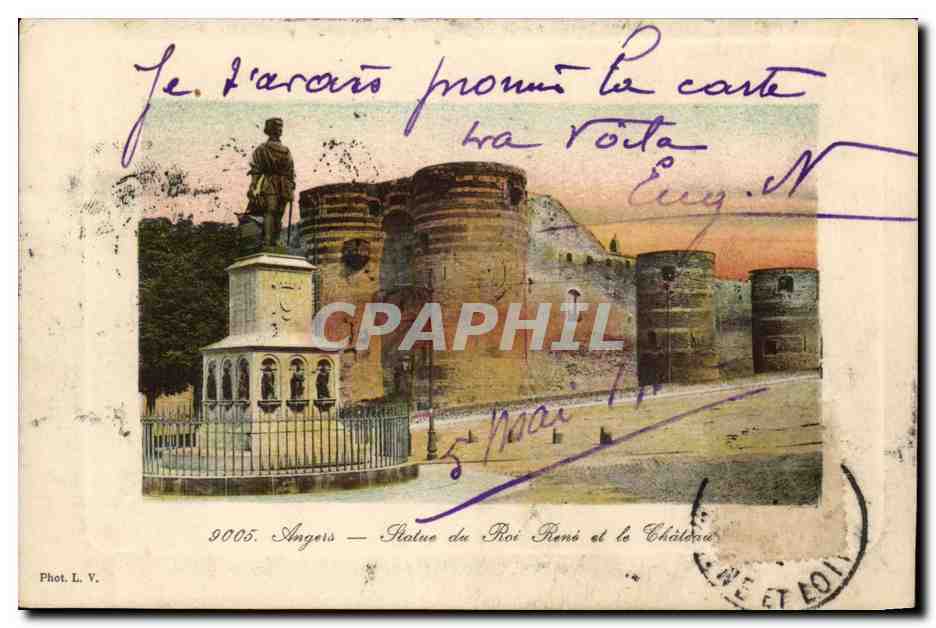 Angers CPA Statue du Roi Rene et le chateau