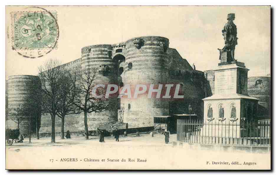 Angers CPA Statue du Roi Rene et le chateau