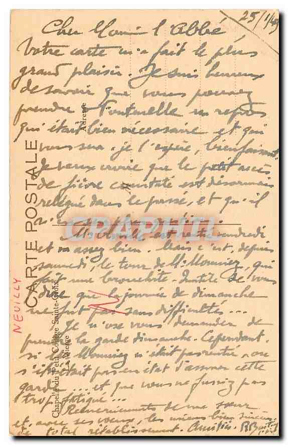 CPA Chapelle du Petit Collegue Sainte Croix La Vierge Neuilly — Rückseite