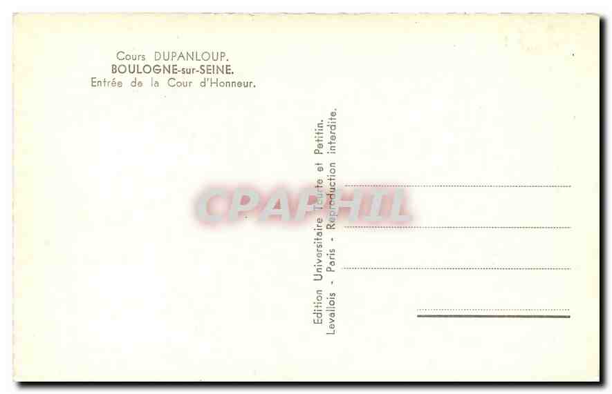 CPM Cours Dupanloup Boulogne sur Seine Entree de la Cour d'Honneur  — Rückseite