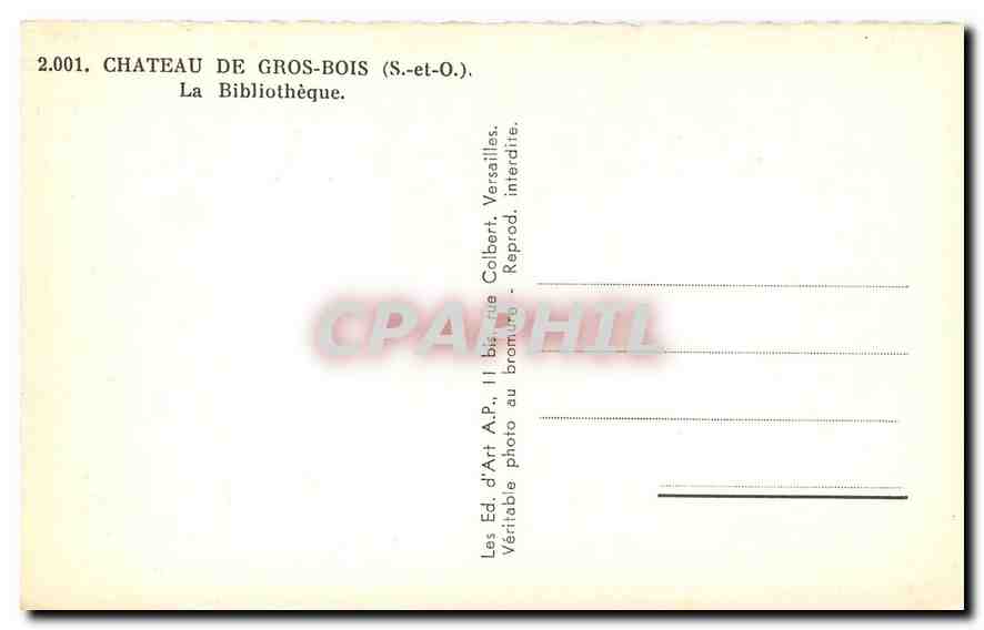 CPA Chateau de Gros Bois S et O La Bibliotheque  — Back