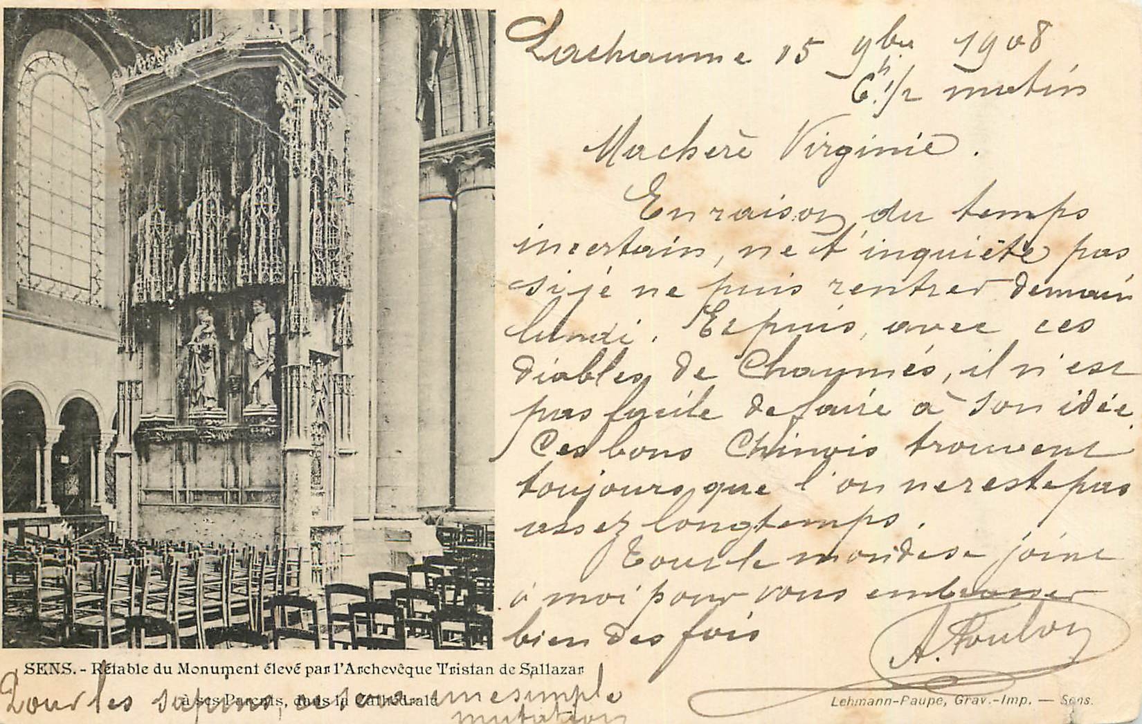 CPA Sens Retable du Monument eleve par l'Archeveque Tristan de Sallazar 