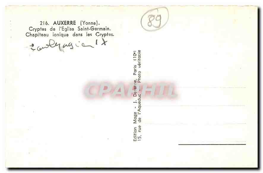 CPA Auxerre Yonne Cryptes de l'Eglise Saint Germain Chapiteau ionique dans les Cryptes  — Back