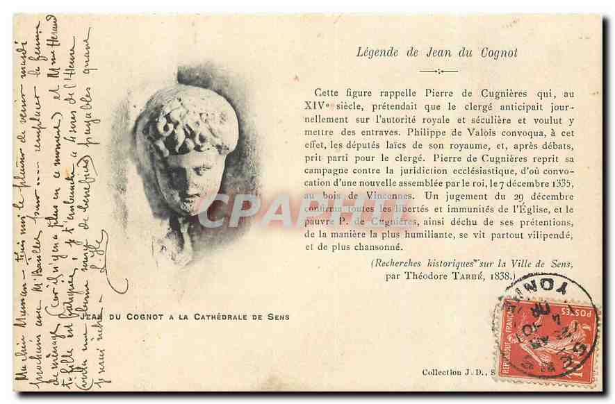 CPA Jean du Cognot a la Cathedrale de Sens Legende de Jean du Cognot