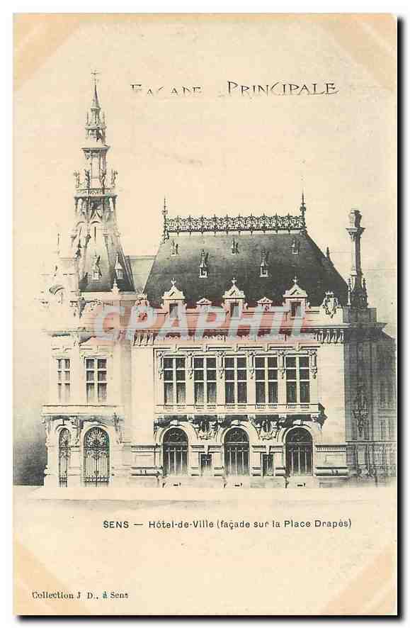 CPA Sens Hotel de Ville facade sur la Place Drapes 