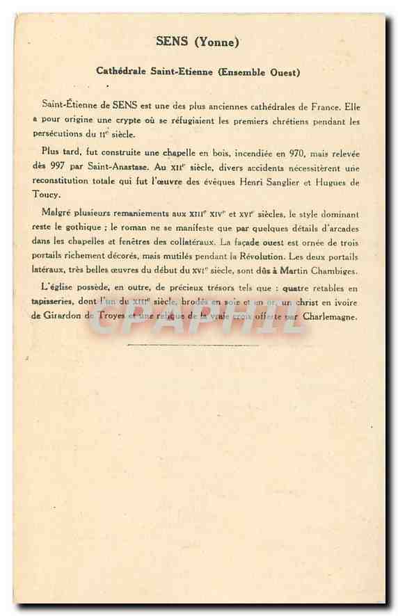 CPA Sens Yonne Cathedrale Saint Etienne Ensemble Ouest  — Back