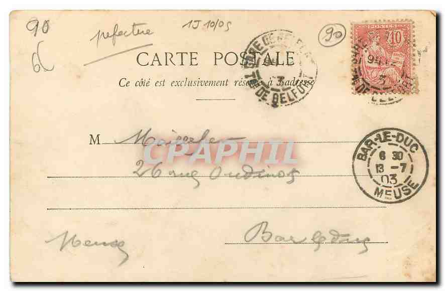 CPA Belfort Nouvelle Prefecture du Territoire  — Rückseite