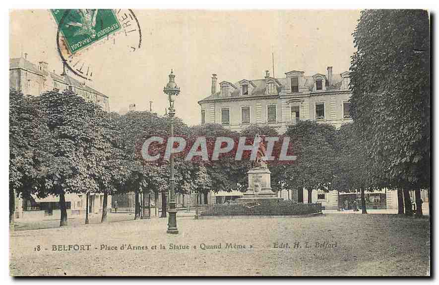 CPA Belfort Place d'Armes et la Statue Quand Meme 