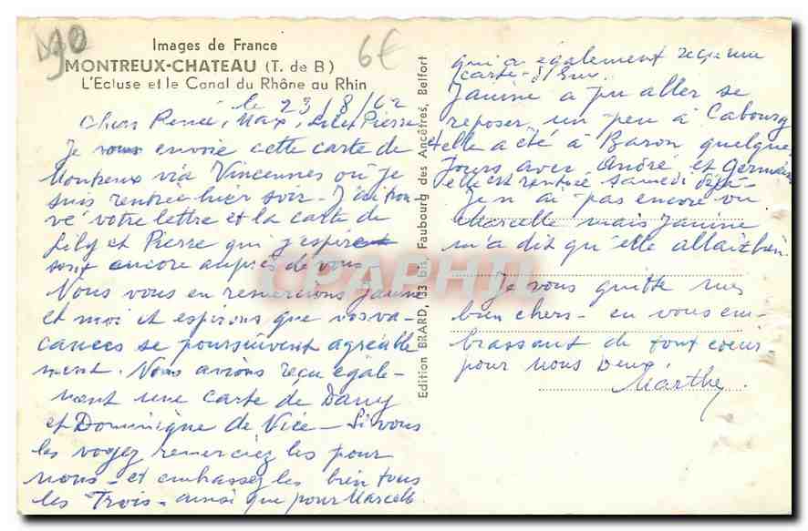 CPA Images de France Montreux Chateau T de B L'Ecluse et le Canal du Rhone au Rhin  — Verso