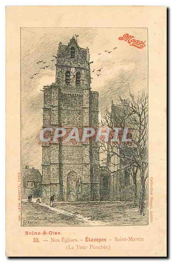 CPA Seine & Oise Nos Eglises Etampes Saint Martin La Tour Penchee Publicite Maggi