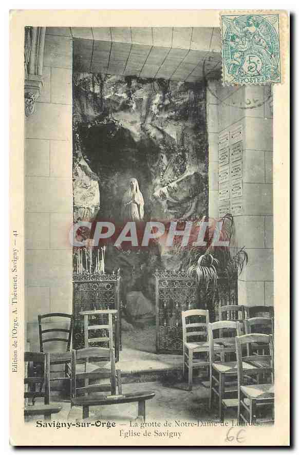 CPA Savigny sur Orge La Grotte de Notre Dame Eglise de Savigny 