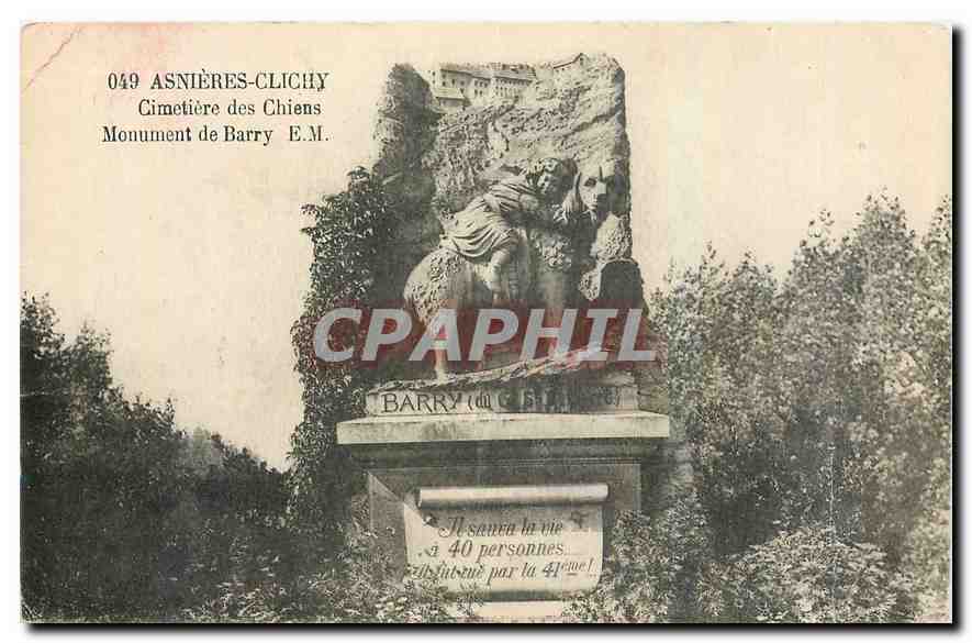 CPA Asnieres Clichy Cimetiere des Chiens Monument de Barry E M 