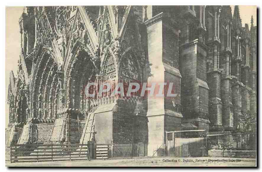 Cathédrale de Reims — façade sud et portail — Collection G. Dubois, Reims