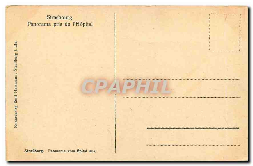 Straßburg — Panoramablick vom Krankenhaus — Kunstverlag Emil Hartmann, Straßburg — Rückseite
