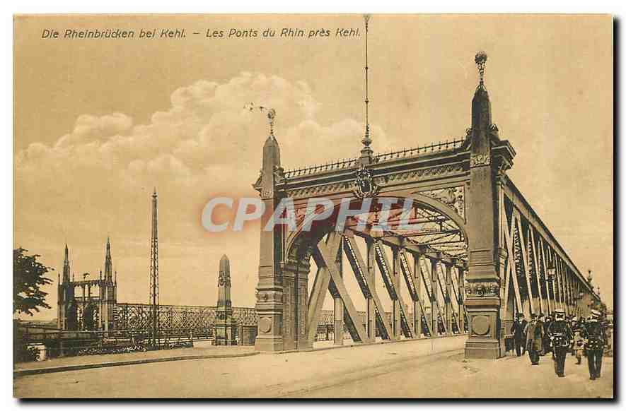 Les Ponts du Rhin près Kehl — vue de la passerelle métallique — Kunstverlag E. Hartmann, Strasbourg, n°313