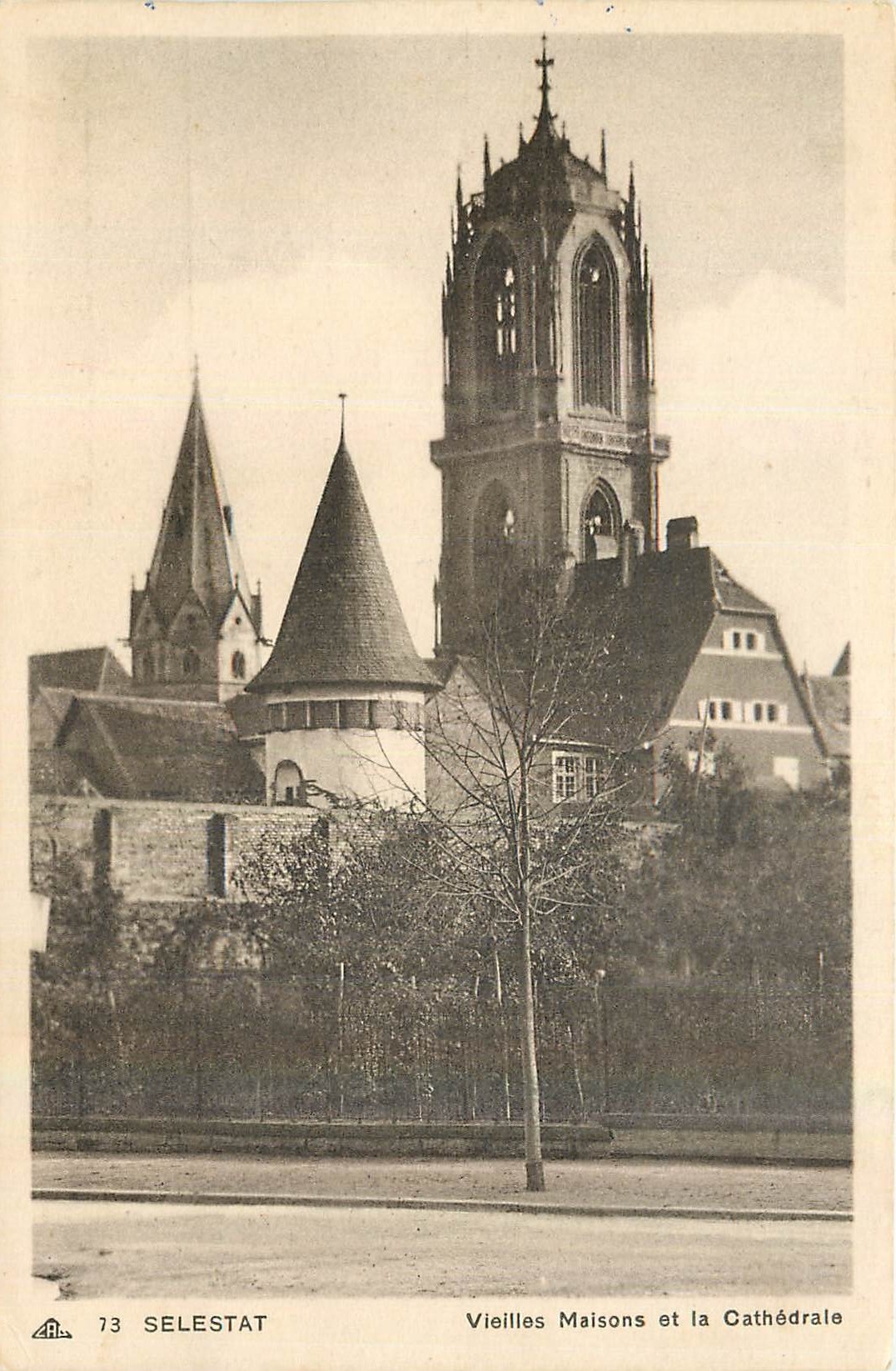 CPA Selestat Vieilles Maisons et la Cathedrale 