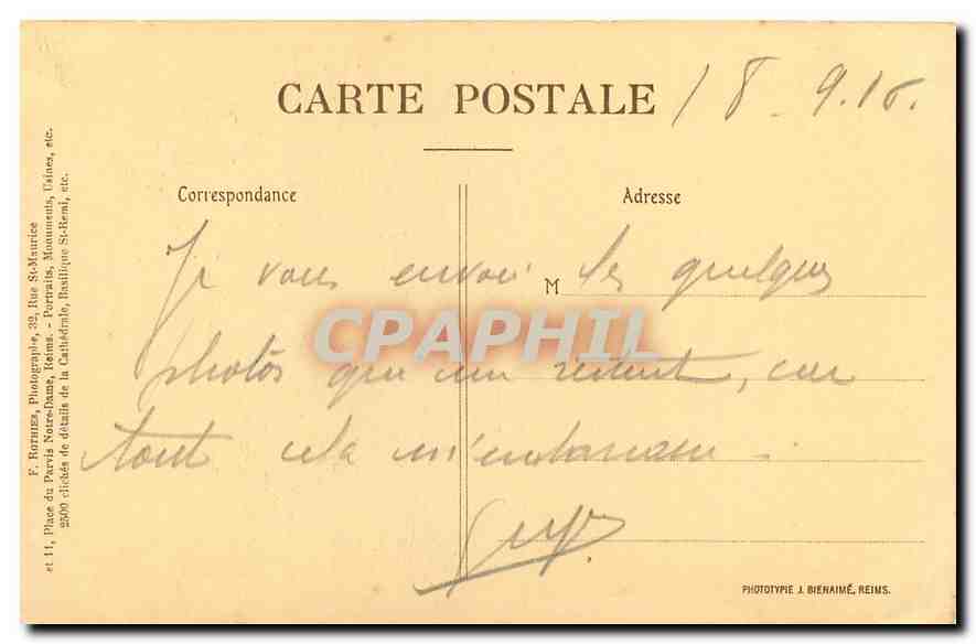 CPA Reims la Cathedrale Porche du Beau Dieu les Damnes Cote Nord  — Rückseite