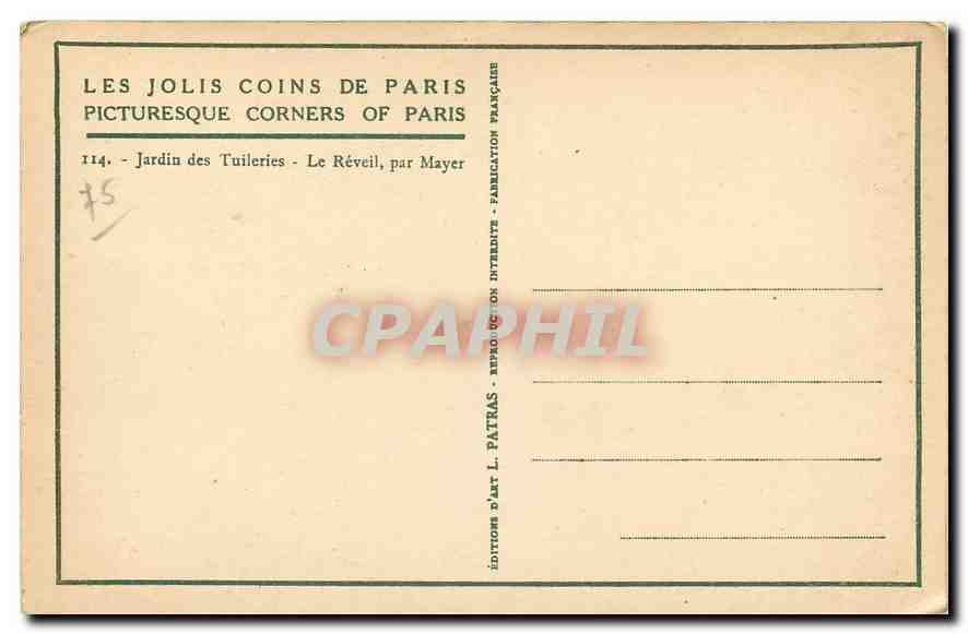 CPA Les Jolis cins de Paris Jardin des Tuileries  — Rückseite
