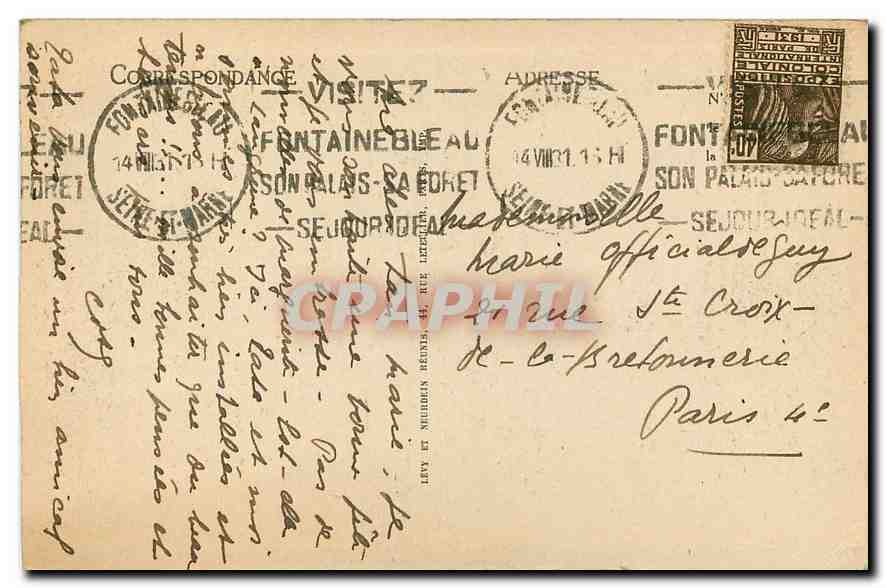 Fontainebleau — La Forêt — Mont-Aigu — La Tête de Singe — LL — Verso