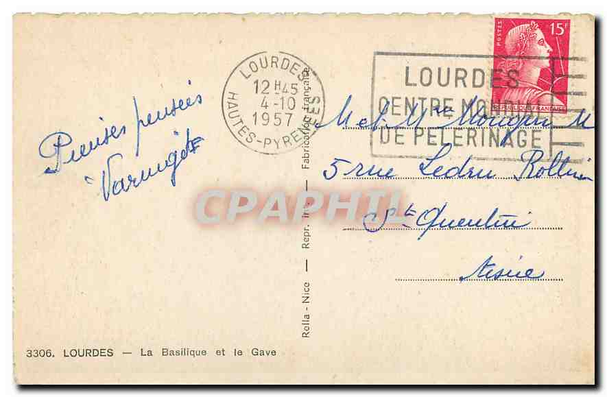 CPA Lourdes La Basilique et le Gave  — Verso