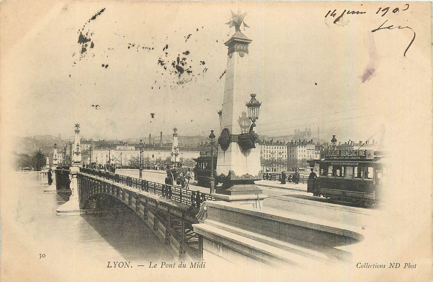 CPA Lyon Le Pont du Midi Tramway Liqueur Benedictine