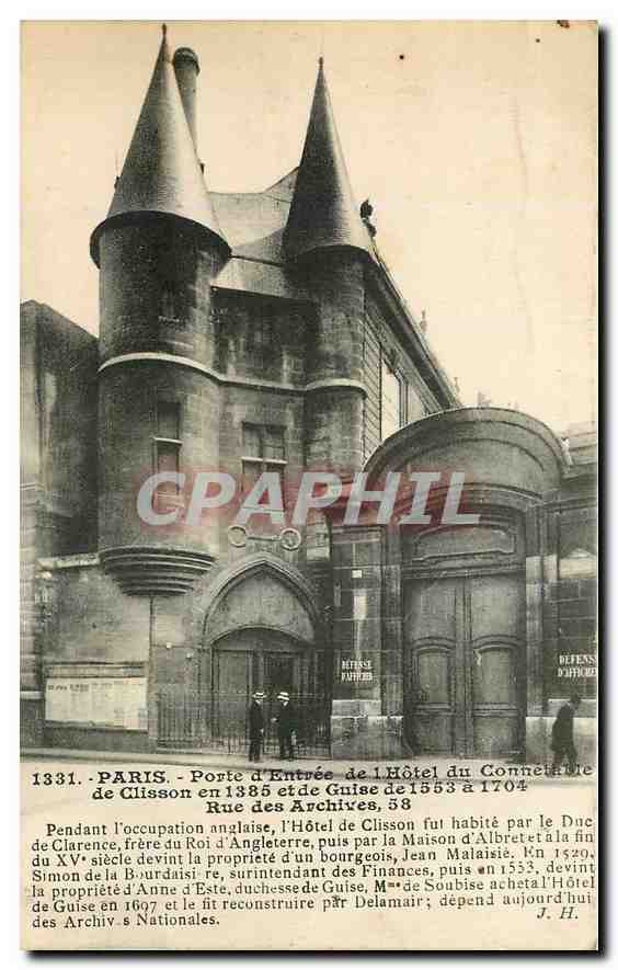 CPA Paris Porte d'Entree de l'Hotel du Connetable de Clisson Rue des Archives