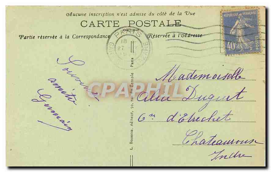 CPA Paris Porte d'Entree de l'Hotel du Connetable de Clisson Rue des Archives — Rückseite